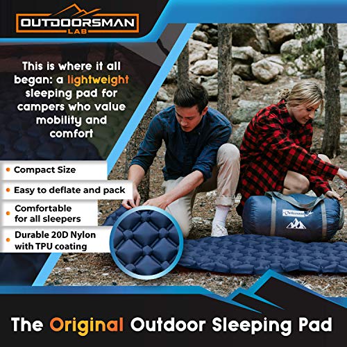 Sleeping Pad for Camping - Patented Camp Mat, Ultralight - Best Compact Inflatable Air Mattress for Adults & Kids - Lightweight Hiking, Backpacking, Outdoor & Travel Gear - color: Blue