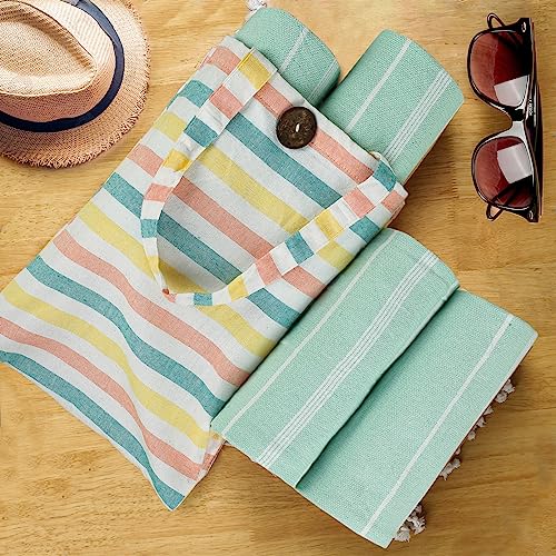 HILLFAIR Cotton Turkish Beach Towels, Quick Dry Lightweight Sand Free Peshtemal Towel for Bath Swim Yoga Spa Travel, Beach Accessories, Oversized Cotton Turkish Towels (39 x 72 inch- 4 Pack Mint) - color: Mint, size: 39 x 72 inch ( Beach towel - 4 PACK )