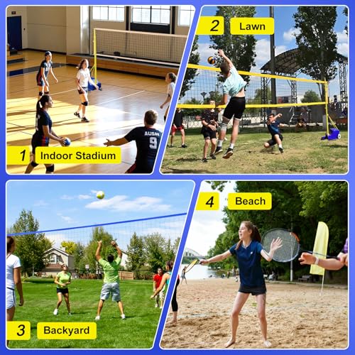 Portable Volleyball & Badminton Poles, Volleyball Poles for Backyard, 5ft-6.8ft Adjustable Height, Heavy Duty Volleyball Nets with Base for Indoor Outdoor Grass School Volleyballs Court
