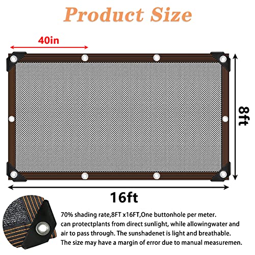 Shade Cloth - for Plants Greenhouse, 70% Sunblock Shade Sails -for Outdoor Garden Pergola Patio Lawn Sun Shade Cloths for Kennel Chicken Coop Easier to Hang Plant Shade Net Cover - size: 8'x16'