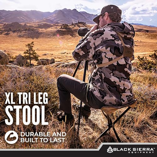 Black Sierra Folding Hunting Stool w/Shoulder Strap Supports 225 lbs, Lightweight Collapsible Tripod Seat, Foldable Steel Frame Chair Perfect for Hunting - color: Og Camo 2
