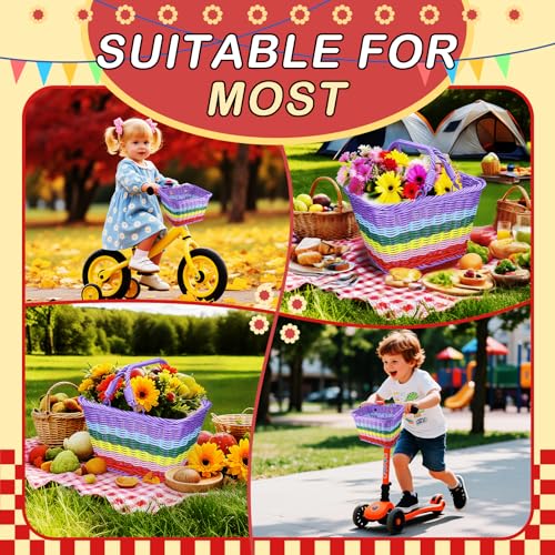Picnic Basket with Handles, Rainbow Small Woven Wicker Basket for Kid Blue Garden Harvest Rattan Hamper Gift Basket Empty for Storage Toy Flower Wedding - color: Rainbow