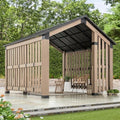 SUNJOY 11x11ft. Cedar Wood Gazebo with Six 5.5x5.5 in. Heavy Posts, Permanent Hard Top Pavilion with Wooden Privacy Screen for Backyard Hot Tub, Ceiling Hook - Outdoor Patio, Matte Black - style: Gazebo w/Privacy Screen