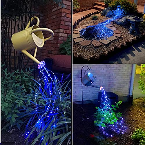 Solar Fairy String Lights Outside Blue, Multi Strand 180 LEDs Watering Can Light for Outdoor, Waterproof Solar Powered Waterfall Lights, Firefly Bunch Lights for Garden Décor - color: Blue