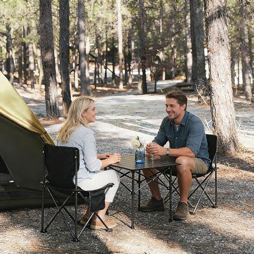 Camping Table Folding Portable Camp Table with 2 Chairs, Folding Picnic Table with Carry Bag Indoor Outdoor for Camping, Beach, Patio, RV, Backyard BBQ, Sturdy, Stable, Easy to Carry, Black - size: 22*22*19.5inch + 2 chair