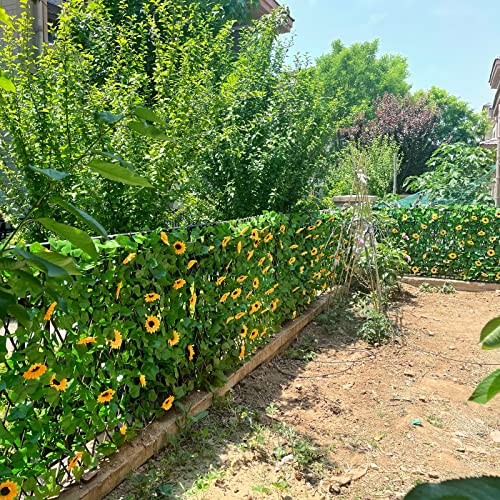 Sumery Expandable Fence Privacy Screen for Balcony Patio Outdoor,Decorative Faux Ivy Fencing Panel,Artificial Hedges (Single Sided Leaves) (1, Sunflowers) - color: Sunflowers