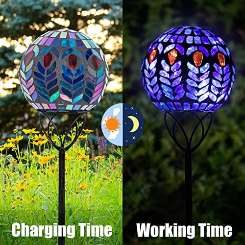 VCUTEKA Solar Lights Outdoor Garden Decor Mosaic Solar Garden Lights Waterproof Glass Ball LED Pathway Stake Light for Landscape Lawn Patio Yard Decoration 6 inch - color: Black