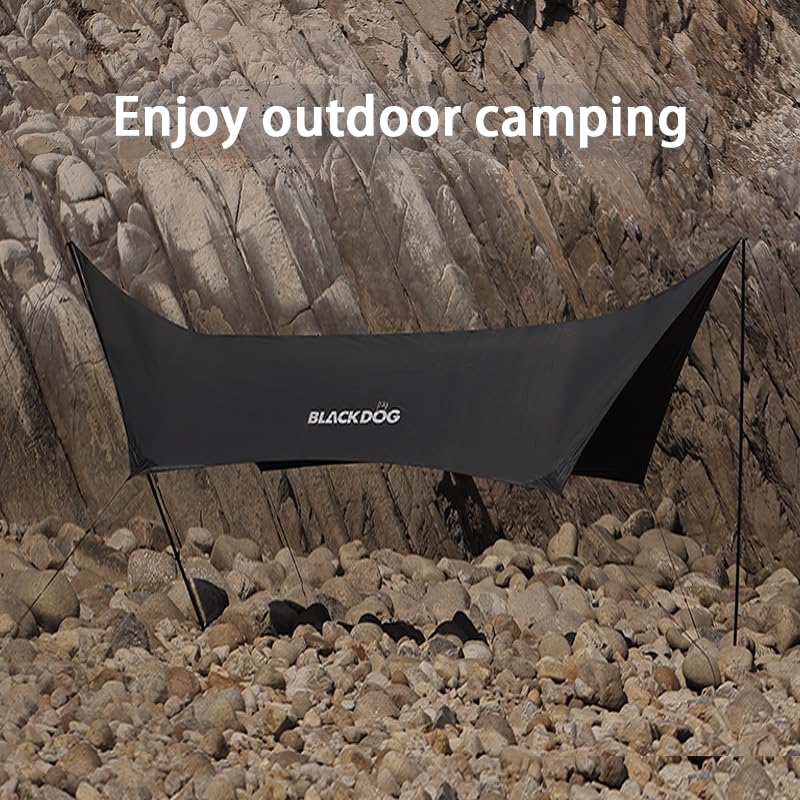 Blackdog Camping Tarp with Poles, 18x9.5 Ft Large Waterproof Camping Tent Canopy, 6-10 Person PU3000mm Shade Awning for Car Camp, Hammock Rain Fly, Outdoor, Picnic Backpacking