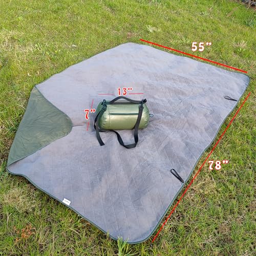 Large Outdoor Waterproof Blanket-Quilted Extra Thick Fleece Windproof Warm Includes Stuff Sack Shoulder Strap Machine Washable,55"x78"- Army Green - color: Green