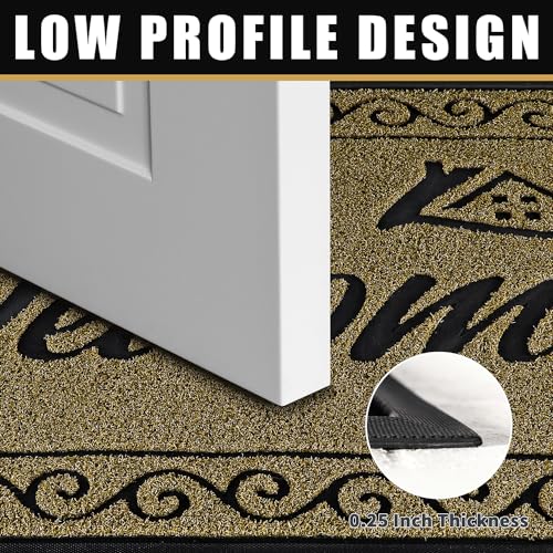 Yimobra Welcome Front Door Mat, Heavy Duty Easy Clean Doormat Indoor Outdoor, Waterproof Quick Dry Floor Mat for Home, Garage, Hign Traffic Areas, Non Slip, Low Profile, 29.5X17 Inches, Beige Brown - color: Brown, size: 29.5x17 Inch