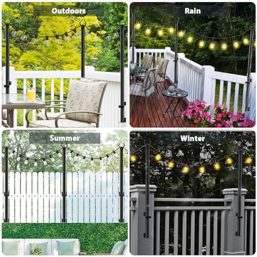 NUERPO 4 Pack String Light Poles,5Ft Metal Poles for Outdoor String Lights,Outdoor Light Poles with Post,Poles/Stand for Outside,Patio,Deck,Backyard,Garden Wedding,Party - size: 4 Pack 5ft String Light Pole