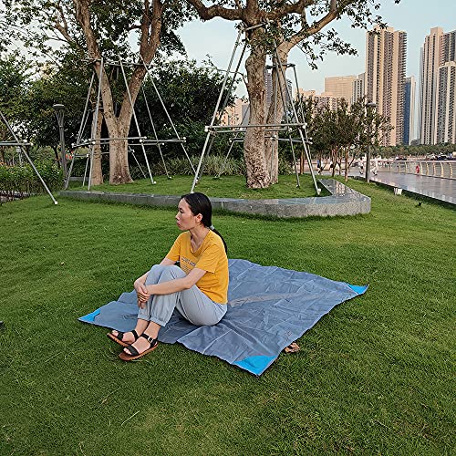 Orga'Neat Pocket Picnic Blanket, Beach Mat Waterproof Sandproof, Compact Lightweight Small Tarp for Camping, Hiking, Backpacking, Festival, Travel, Foldable in Bags (Grey/Blue, 55"x60") - color: Grey/Blue, size: 55"x60"