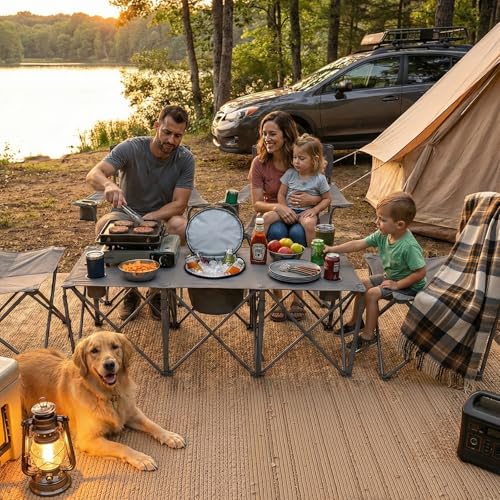 Colorsoul 5 Pcs Camping Chair Set w/Table, Outdoor Folding Chairs with Cooler Bag Cup Holder & Portable Table, Heavy Duty Oxford Fabric Lawn Chairs for Camping, Fishing, Picnic, Sporting Events, Grey - color: Grey