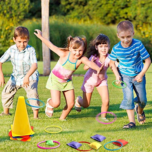 3 in 1 Carnival Games Set, Soft Plastic Cones Cornhole Bean Bags Ring Toss Games For Carnival Kids Birthday Party Indoor Outdoor Games Supplies