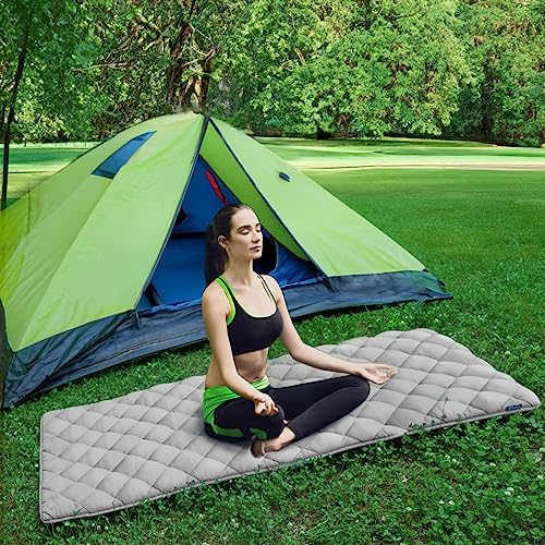 Quilted Foam Mattress Topper Pad, Non-Slip Super Soft Comfortable 75"x30", Cool Sleeping Pad for Camp Cot/RV Bunk/Narrow Twin Beds - color: Grey