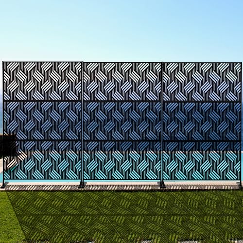 Kozyard Metal Privacy Screen 74" H x 47.2" W Decorative Outdoor Divider with Stand Panels Freestanding Screen Set for Deck Patio Balcony Garden Outdoor&Indoor(Black/Iron Weave) - color: Iron Weave