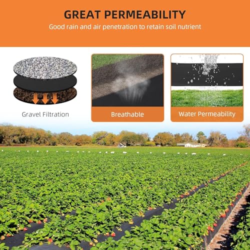 Towallmark Geotextile Landscape, 4ft x 50ft & 6oz Geotextile Fabric, PP Drainage 350N Tensile Strength & 440N Load Capacity, for Driveway & Road Stabilizationr, Erosion Control, French Drains - size: 4ft x 50ft & 6oz