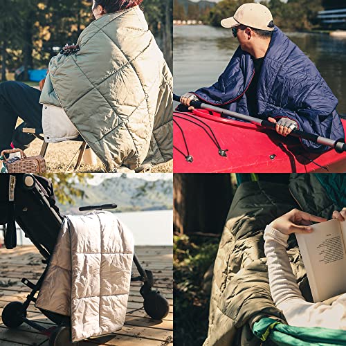 Sonive Blanket 52x75, Packable Compact Blanket Weatherproof Outdoor Down Alternative Throw Puffy Warm Quilt for Camping, Hiking, Backpacking, Picnic, Stadium Army Green - color: Army Green