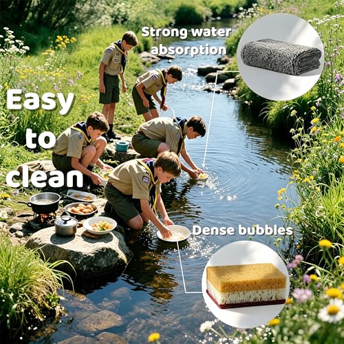 Scout Camping Mess Kits Stainless Steel Utensils Camping Dinnerware Kit Boy Scout Dishes Set Girl Scout Mess Kit with Mesh Bag Camping Cutlery Set Travel Trip School Camp Easy to Carry Clean