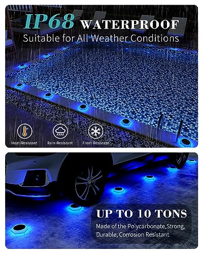 DetarZinLED 6 Packs Solar Driveway Lights Outdoor IP68 Waterproof, Blue Deck Step Lights Solar Powered, Solar Stair Light Stick on LED Light for Dock, Garage, Pool, Fence, Garden Pathway - size: 6pcs Blue Corner
