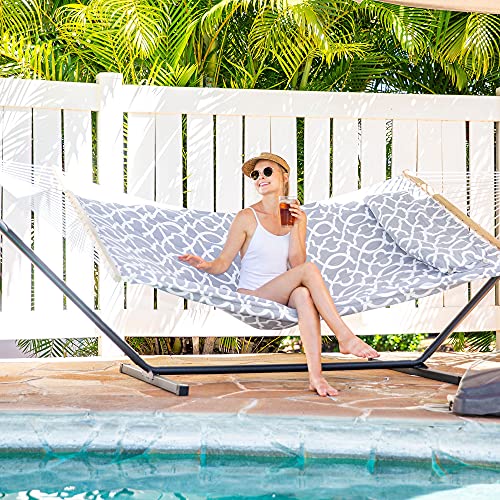 SUNCREAT 55 Inch Extra Large Double Hammock with Stand, 475lbs Capacity, Outdoor Portable Hammock with Hardwood Spreader Bar, Extra Large Pillow, Grey - color: Light Grey, size: 12 ft Stand