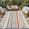 Outdoor Rug 5x7ft, Boho Stripe Retro Ethnic Style Indoor Area Rug for Patio Large Floor Mat, Indian Sketch Sun Art Abstract Line Non-Slip Outside Carpet Balcony Porch Camping Rugs Picnic Mat - size: 5' x 7' (Rectangular)