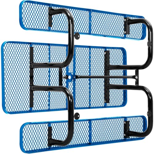 Global Industrial 6’L Rectangular Picnic Table, Expanded Metal, Blue Thermoplastic Coating, Attached Benches, 1-1/2” Umbrella Pole Hole, Outdoor-Rated, 1000 lb Capacity, 72” x 30” Tabletop - color: Blue
