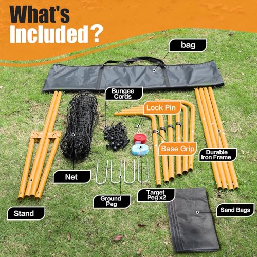 Volleyball Rebounder Net 7x4 Ft, 5-Angle Adjustable Rebounder Net for Practicing Digging, Setting, Spiking, Bounce Back Training Equipment with 2 Target Stripes & Portable Travel Bag for Storage - color: NET101-Yellow