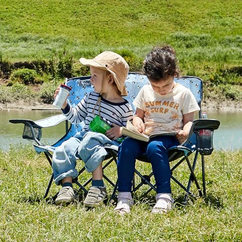 Busy Bee Oversized Kids Camping Chair with Cup Holder, High Back Toddler Chair Kids Folding Chair, Perfect for Beach & Outdoor, Supports 150 Lbs. - color: Print Bee Blue, style: Double Chair