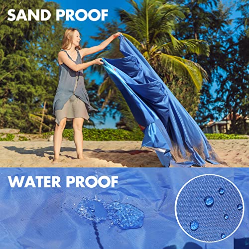 VILLEY Extra Large Waterproof Sandproof Beach Mat 128"x108", Oversized Blanket with 8 Stakes & 4 Corner Pockets, Outdoor Accessories for Travel, Camping - color: Blue Wave