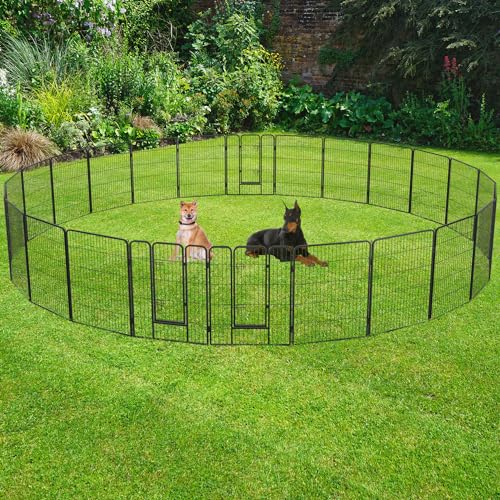 FDW Dog Playpen Dog Pen Dog Kennel 24 Panels 40 Inch Hight Indoor Outdoor Folding Metal Portable Puppy Exercise Pen Heavy Duty Dog Fence for Yard Camping,Black - style: 24 Panels