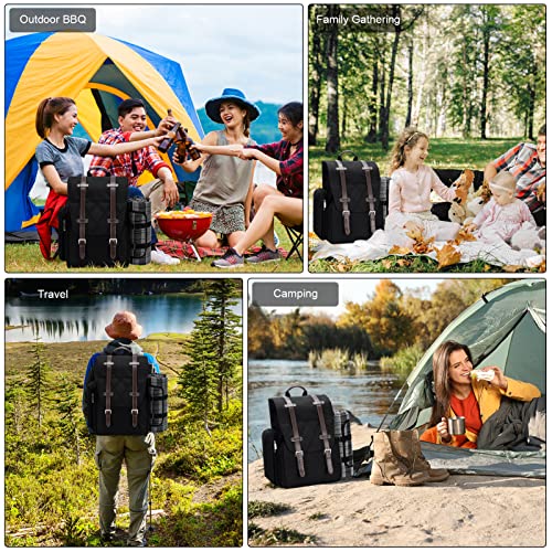 Picnic Backpack for 4 Person with Large Insulated Cooler Bag, Picnic Basket Set with Wine Pouch, Waterproof Picnic Blanket & Cutlery Set. Perfect for, Camping, Party