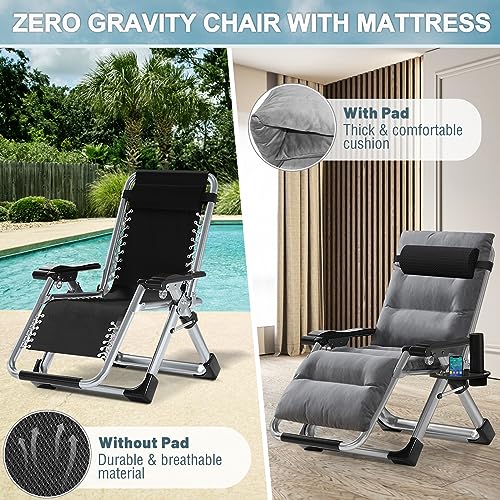 ABORON Zero Gravity Chair,Premium Outdoor Lawn Folding Lounge Chairs,Sturdy Adjustable Reclining Patio Chairs with Removable Cushion,Headrest & Tray - color: Obscure Gray