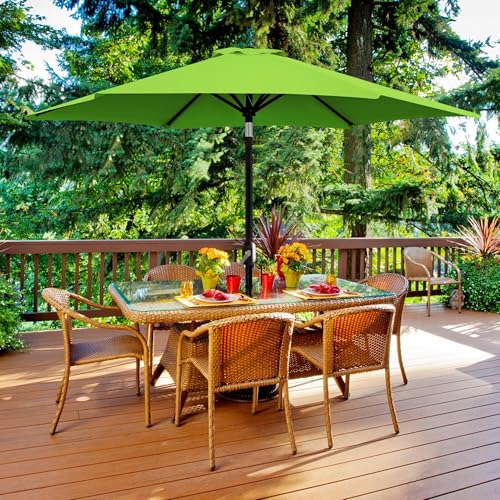 Yaheetech 9FT Patio Umbrella Outdoor with Heavy Duty Base Included,Table Umbrella with Push Button Tilt and Crank, UV Protection Waterproof for Yard/Outdoor/Wedding Parties and Events - Grass Green - color: Grass Green, size: 9FT