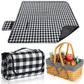 Patelai Wicker Picnic Basket Natural Hand Woven Basket with Double Folding Handles, Willow Hamper Baskets with Blanket for Outdoor Picnic Summer Spring Camp Family(Black and White Grid) - color: Black and White Grid