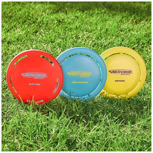 Aerobie Disc Golf Set of 3 Flying Discs, Frisbee Discs for Kids Parties and Backyard Games, Starter Disc Golf Accessories, Teen Boys Gift Ideas, Kids Toys for Ages 5 & Up