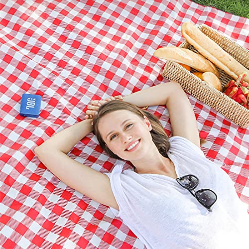 LRUUIDDE Oversize Picnic Beach Blanket, 80''x60'' Outdoor Waterproof Foldable, Sandproof Blankets Plaid Picnic Mat for Beach Camping on Grass Picnic Blankets (RED 1, 80x60in) - color: Red 1, size: 5' x 6'8" (Rectangular)