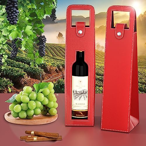 RYDDOY Wine Gift Bag, Reusable Leather Wine Tote Carrier, Single Bottle Champagne Beer Gift Bags Carrier for Birthday, Wedding, Picnic Party, Christmas festival Gifts (Red) - color: B-Red-16.1×3.5×3.5