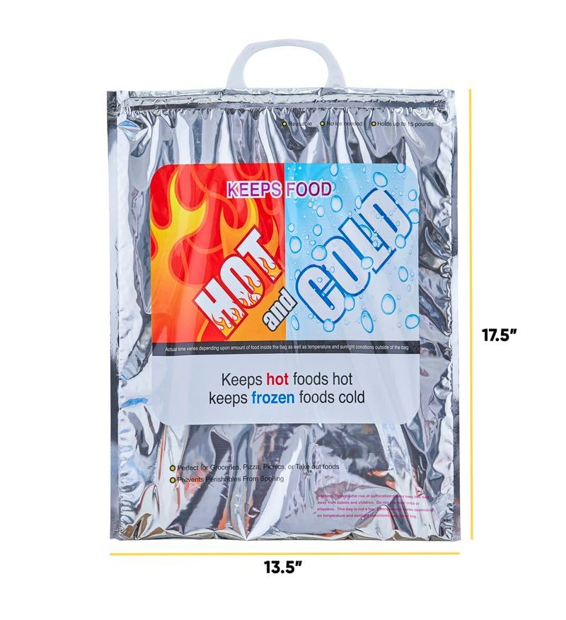 Superio Hot and Cold Insulated Bags for Food Delivery, Grocery Shopping Bags, Food Storage for Hot and Frozen Food for Travel, Disposable Cooler Bag, Reinforced Thermal Lunch Bag (10, 13.5"x17.5") - color: 10 Pack, size: Medium (Meal Size)