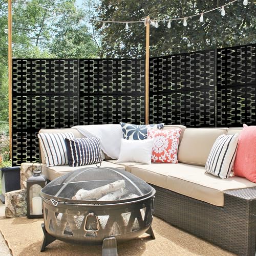 Casaphoria 72" H x 47" W Metal Outdoor Privacy Screen, Freestanding Decorative Divider for Patio, Deck, Balcony, and Garden with Stable Base, Black Brick - color: Black-brick