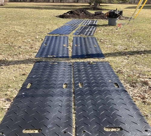 Mytee Products 4Pcs 2' x 4' Ground Protection Mats w/ 6 Pcs Single Connectors - Double Sided Diamond Plated Tread Design High Density Polyethylene Mat, Easily Supports 20 Ton Loads on Lawns, Dirt - size: 4 - Pack