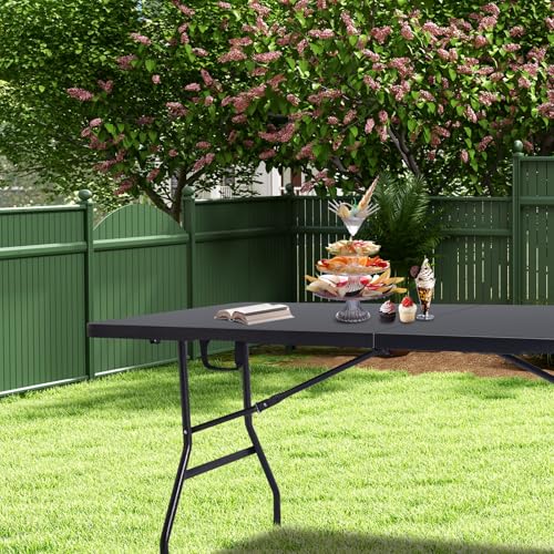 Byliable Folding Table 6ft Portable Heavy Duty Plastic Fold-in-Half 6 Foot Foldable Table Utility Dining Indoor Outdoor with Carrying Handle for Camping Picnic and Party, Black