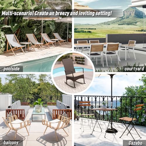 Outdoor Rocking Chair 3 Pieces High-Backed Rocking Chair Patio Rocking Chairs Outdoor Table, Khaki - color: Khaki