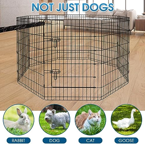 Peekaboo Dog Pen Pet Playpen Dog Fence Indoor Foldable Metal Wire Exercise Puppy Play Yard Pet Enclosure Indoor Outdoor 8 Panels 36 Inch with Bottom Pad/Top Cover(Black 36 Bottom Cover) - style: Playpen + bottom pad