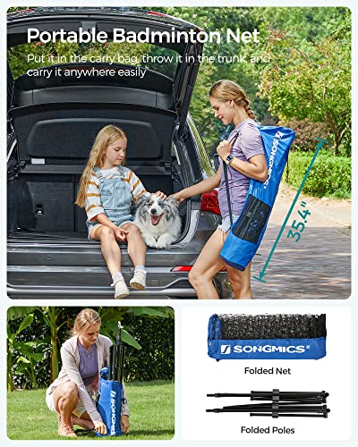 SONGMICS Badminton Net, Height Adjustable Volleyball Net, Pickleball Net for Junior Tennis, Kids, Indoor Outdoor Court, Foldable Nylon Net with Poles 10ft/13ft/16.5ft Wide - color: Blue, size: 10FT