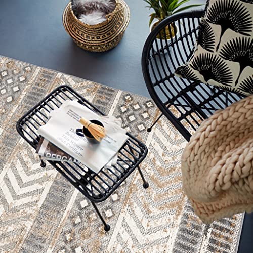 Rugshop Distressed Geometric Indoor/Outdoor Beige Area Rug Modern Tribal Stripe, Durable Stain Resistant Perfect for Patio, Backyard, Deck and Outdoor Lounge 8'8" x 12' - size: 8'8" x 12' (Rectangular)