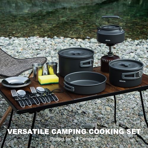 Alocs Camping Cookware Set - Lightweight Camping Pots and Pans - Portable Outdoor Cookware with Kettle - Camping Cookware Mess Kit for 2 - style: Ultimate Value Kit (17-piece)