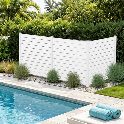 Kozyard 50" W x 48" H Outdoor Privacy Screens Aluminum Post, Air Conditioner Fence Panels, Pool Equipment Enclosure, Trash Can Screens Fence Kit for Outside Backyard Patio (White/3 Panels) - color: White/3Panels