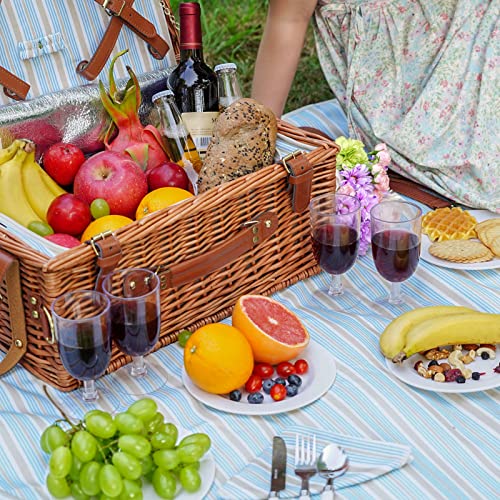 HappyPicnic Wicker Picnic Basket Set for 4 Persons | Large Willow Hamper with Large Insulated Cooler Compartment, Waterproof Blanket and Cutlery Service Kit-Classical Brown - color: Dark Honey Color for 4 Persons