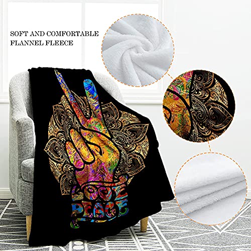 Jekeno Peace Sign Blanket Hippie Gifts for Dad Women Kids Girls Birthday Father's Day Home Bedroom Living Room Decor Soft Cozy Lightweight Plush Throw Blankets Black 50"x60" - color: Peace-431, size: 50"x60"